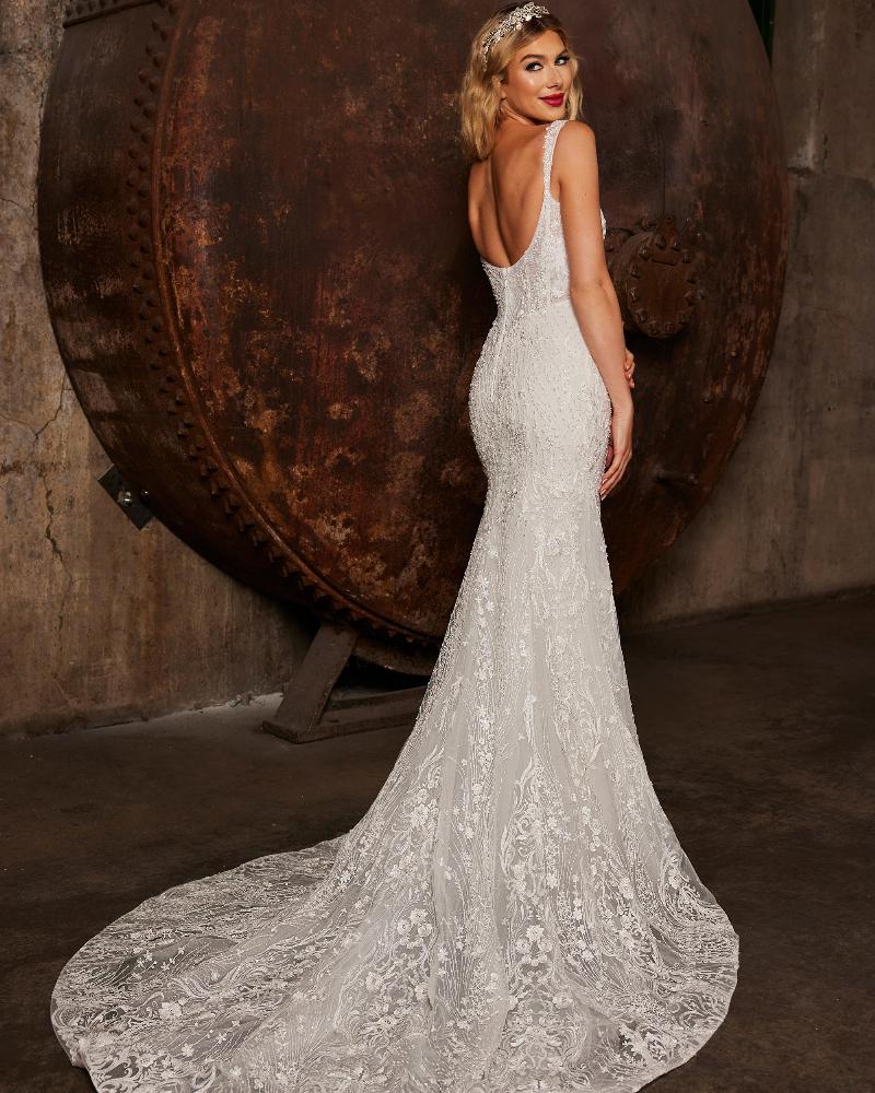 122247 fitted sparkly wedding dress with lace and sweetheart neckline2